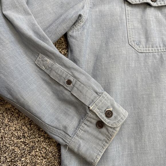 Men’s Eddie Bauer Blue Denim Button Up Long Sleeve Shirt Size Tall XL 100% Linen - Picture 3 of 6